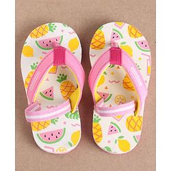 Cute Walk by Babyhug Flip Flops Fruits Print - Pink White (Strap Colour May Vary)