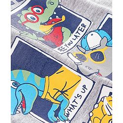 Babyhug 100% Cotton Knit Half Sleeves T-Shirt & Shorts Dino Print - Grey & Blue
