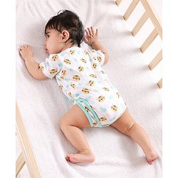Babyhug Half Sleeves 100% Cotton Onesies with bloomer Cat Print - Blue
