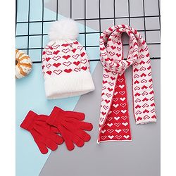 Babyhug Woollen Cap Gloves With Muffler Red - Cap Diameter 10.5 cm