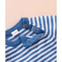 Babyhug 100% Organic Cotton Full Sleeves Baby Sweater Set With Cap Stripes Design- Blue