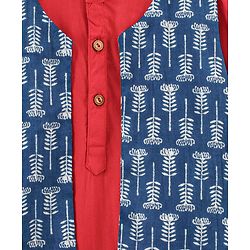 Babyhug Full Sleeves Cotton Solid Kurta and Pyjama Set with Printed Jacket - Red