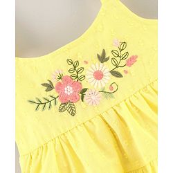 Babyhug 100% Cotton Singlet Sleeves Floral Embroidered Frock with Lining and Gathered - Yellow