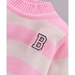 Babyhug Full Sleeves Knit Sweater With Stripes Design & Letter Embroidery- Pink
