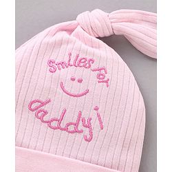 Babyhug 100% Cotton Cap Mitten & Booties Set Solid & Embroidered Blue - Diameter 17 cm