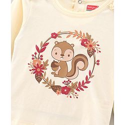 Babyhug Cotton Full Sleeves Frill Detailing T-Shirt Squirrel Print - Cream