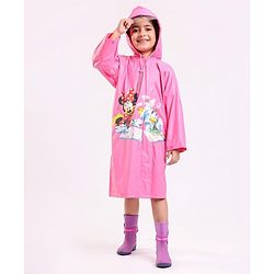Babyhug Full Sleeves Hooded Raincoat Disney Minnie Print - Purple