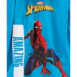 Babyhug PVC Full Sleeves Hooded Raincoat Spiderman Print - Blue