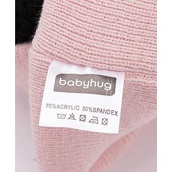 Babyhug Woollen Cap Gloves With Muffler Eye Print Pink - Cap Diameter 11 cm