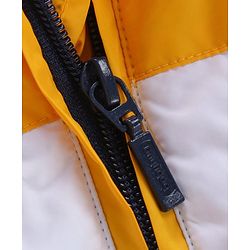 Babyhug Full Sleeves Color Block Hooded Fashion Heavy Winter Jacket - Yellow Navy Blue