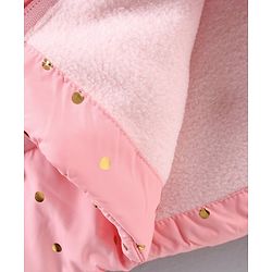 Babyhug Full Sleeves Hooded Fashion Heavy Winter Jacket Foil Print - Peach