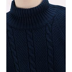 Babyhug Woollen Poncho Solid Colour & Cable Knit Design - Navy Blue