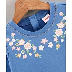 Babyhug Full Sleeves Sweatshirt Floral Graphics & Frill Detailing at Pocket - Blue