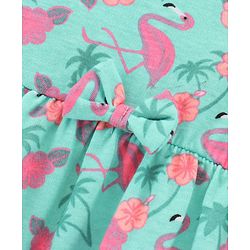 Babyhug Sleeveless 100% Cotton Frock Flamingo Print - Mint