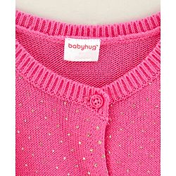 Babyhug Cotton Knit Full Sleeves Dots Printed Woollen Dress - Pink
