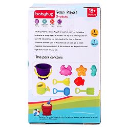Babyhug 9 Pcs Beach Toys for Toddlers | Durable Sand Kit Play Set with Bucket, Shovels & Molds | Outdoor Summer Fun & Creative Play | Perfect for Beach & Gardening | Multicolor | BIS Certified