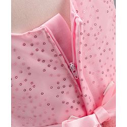 Babyhug Sleeveless Sequinned Party Wear Layered Frock Bow Applique- Pink