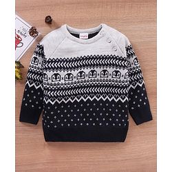 Babyhug Full Sleeves Sweater Placement Design- Blue Grey