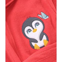 Babyhug Three Fourth Sleeves Hooded Bath Robe Penguin Embroidery- Red