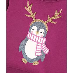 Babyhug Full Sleeves Knit Sweatshirt Penguin Print & Sequin Applique - Violet