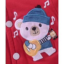 Babyhug Full Sleeves Romper Bear Embroidery - Red