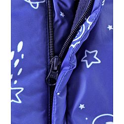 Babyhug Woven Full Sleeves Hooded Printed Romper - Blue