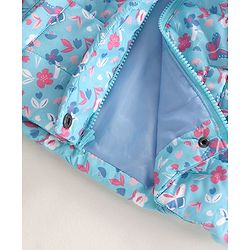 Babyhug Full Sleeves Hooded Heavy Winter Jacket Floral Print - Blue