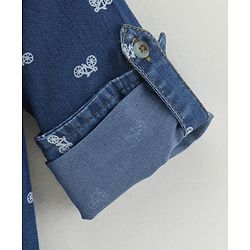 Babyhug Full Sleeves Washed Denim Shirt Cycle Print - Blue