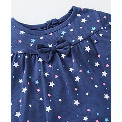 Babyhug Cap Sleeves Tee With Shorts Star Print & Bow Applique- Blue