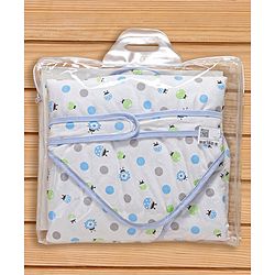 Babyhug Hooded Wrapper Ladybug Print - Blue & White