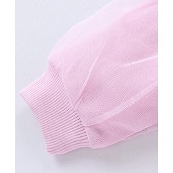 Babyhug Full Sleeves Cotton Knit Sweatshirt With Fur Embroidery & Mesh Detailing at Sleeves - Pink