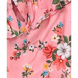 Babyhug Three Fourth Sleeves Rayon Top With Frill Detailing And Floral Print- Pink