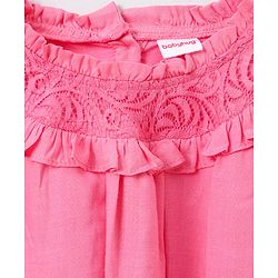 Babyhug Full Sleeves Solid Slub Rayon Top With Lace & Frill Detailing- Pink
