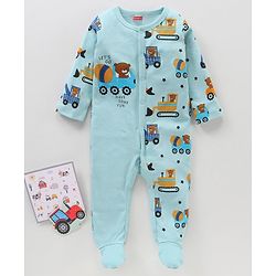 Babyhug Full Sleeves Sleep Suit Teddy Printed - Blue