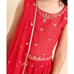 Babyhug Woven Sleeveless Choli With Lehenga & Dupatta Floral Embroidered - Red