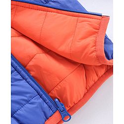 Babyhug Nylon Elastane Full Sleeves Hooded Reversible Jacket - Orange and Blue
