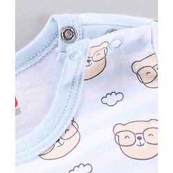 Babyhug 100% Cotton Half Sleeves Rompers Bear Face Print- Blue
