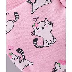 Babyhug 100% Cotton Cap Mittens & Booties Set Cat Print - Pink