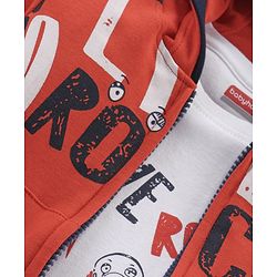 Babyhug Half Sleeves T-Shirt & Hooded Jacket With Joggers Text Print - Orange Navy Blue