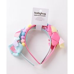 Babyhug Hair Bands With Bow Applique Free Size Pack of 2- Multicolor