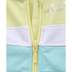 Babyhug Full Sleeves Cotton Knit Cut & Sew Hooded Sweat-Jacket with Glitter Print - Lime