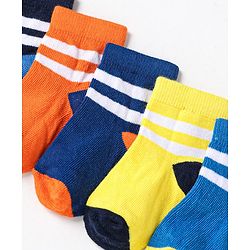 Cute Walk by Babyhug Non Terry Cotton Knit Ankle Length Anti Bacterial Socks Striped Pack of 5 - Multicolour