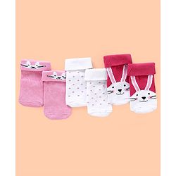 Cutewalk By Babyhug Anti Bacterial Ankle Length Non Terry Socks Bunny Design Pack of 3 - Multicolour
