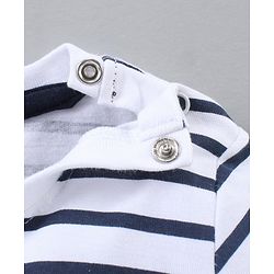 Babyhug Full Sleeves Cotton Striped T-Shirt With Applique- White Navy Blue