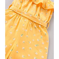 Babyhug 100% Cotton Cold Shoulder Jumpsuit Flower Print - Yellow