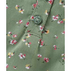 Babyhug Full Sleeves Floral Printed Rayon Top With Pleated Yoke And Ladder Lace Detailing- Olive Green