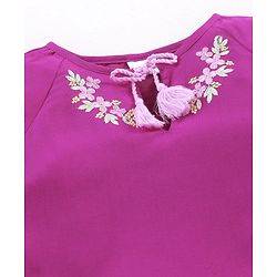 Babyhug Full Sleeves Solid Rayon Top With Draw-String And Embroidery Detailing- Purple