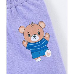 Babyhug Cotton Knit Footed Length Striped Bootie Leggings Teddy Bear Print Pack of 3 - Purple Green