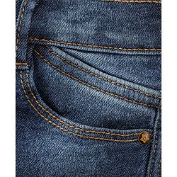 Babyhug Cotton Full Length Stretchable Washed Denim Jeans With Mock Fly - Blue