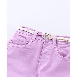Babyhug Full Length Washed Solid Colour Jeans With Belt Fly With Zipper - Lavender